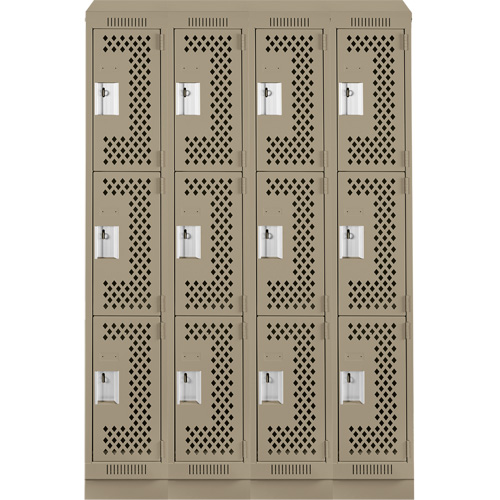 Clean Line Lockers, 3 -tier, Bank of 4, 48" x 15" x 82", Steel, Beige, Rivet (Assembled), Perforated PB Rental Co. Ltd.