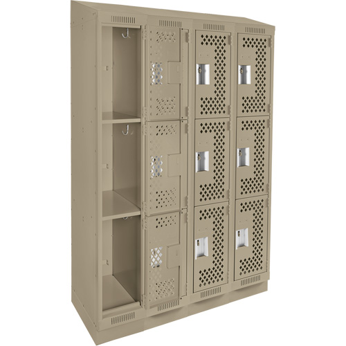 Clean Line Lockers, 3 -tier, Bank of 4, 48" x 15" x 82", Steel, Beige, Rivet (Assembled), Perforated PB Rental Co. Ltd.