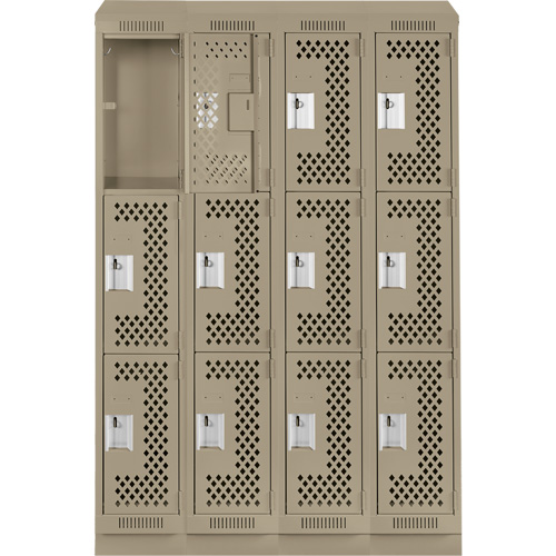 Clean Line Lockers, 3 -tier, Bank of 4, 48" x 15" x 82", Steel, Beige, Rivet (Assembled), Perforated PB Rental Co. Ltd.
