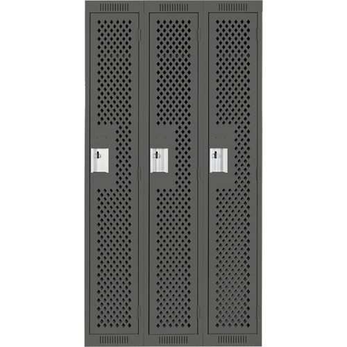 Clean Line Lockers, Bank of 3, 36" x 15" x 72", Steel, Charcoal, Rivet (Assembled), Perforated PB Rental Co. Ltd.