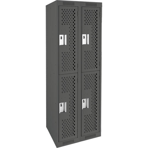 Clean Line Lockers, 2 -tier, Bank of 2, 24" x 15" x 72", Steel, Charcoal, Rivet (Assembled), Perforated PB Rental Co. Ltd.