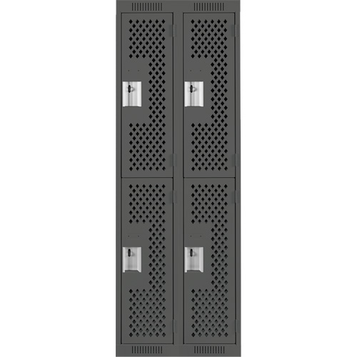 Clean Line Lockers, 2 -tier, Bank of 2, 24" x 15" x 72", Steel, Charcoal, Rivet (Assembled), Perforated PB Rental Co. Ltd.