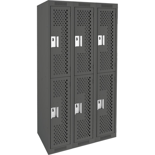 Clean Line Lockers, 2 -tier, Bank of 3, 36" x 15" x 72", Steel, Charcoal, Rivet (Assembled), Perforated PB Rental Co. Ltd.