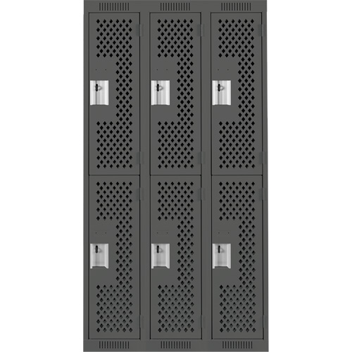 Clean Line Lockers, 2 -tier, Bank of 3, 36" x 15" x 72", Steel, Charcoal, Rivet (Assembled), Perforated PB Rental Co. Ltd.