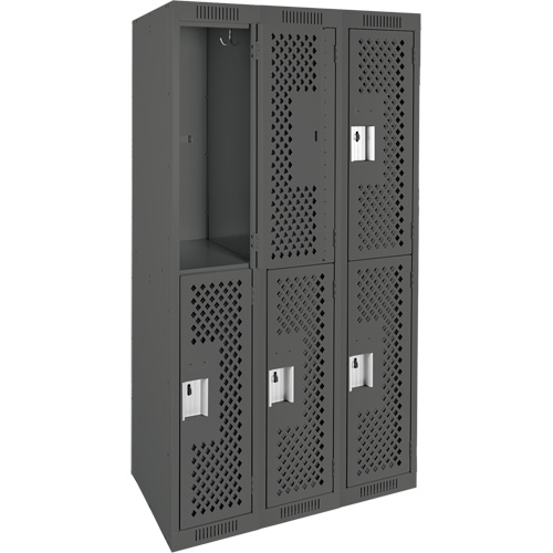 Clean Line Lockers, 2 -tier, Bank of 3, 36" x 15" x 72", Steel, Charcoal, Rivet (Assembled), Perforated PB Rental Co. Ltd.