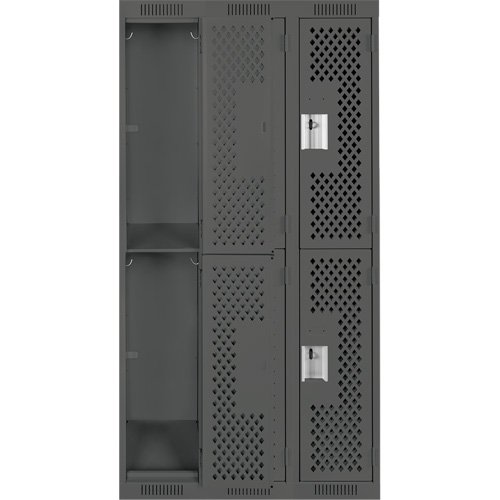 Clean Line Lockers, 2 -tier, Bank of 3, 36" x 15" x 72", Steel, Charcoal, Rivet (Assembled), Perforated PB Rental Co. Ltd.