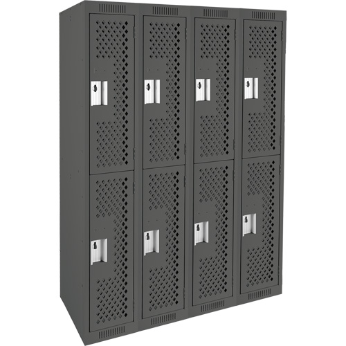 Clean Line Lockers, 2 -tier, Bank of 4, 48" x 12" x 72", Steel, Charcoal, Rivet (Assembled), Perforated PB Rental Co. Ltd.