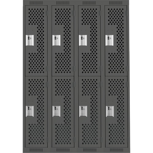 Clean Line Lockers, 2 -tier, Bank of 4, 48" x 12" x 72", Steel, Charcoal, Rivet (Assembled), Perforated PB Rental Co. Ltd.