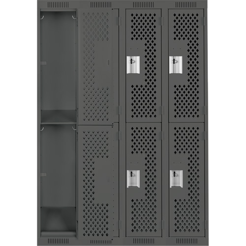 Clean Line Lockers, 2 -tier, Bank of 4, 48" x 12" x 72", Steel, Charcoal, Rivet (Assembled), Perforated PB Rental Co. Ltd.