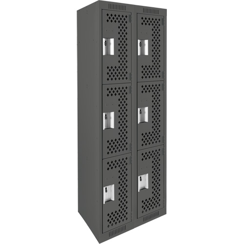 Clean Line Lockers, 3 -tier, Bank of 2, 24" x 12" x 72", Steel, Charcoal, Rivet (Assembled), Perforated PB Rental Co. Ltd.