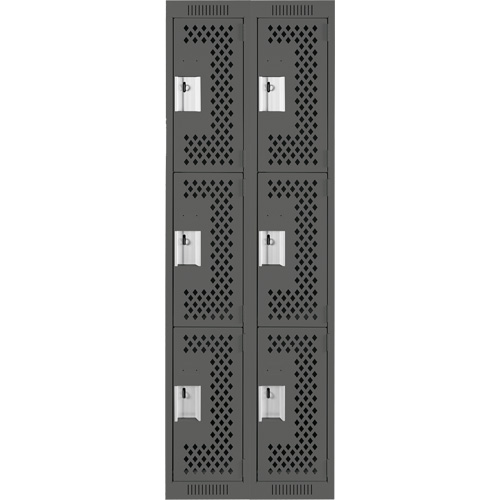 Clean Line Lockers, 3 -tier, Bank of 2, 24" x 12" x 72", Steel, Charcoal, Rivet (Assembled), Perforated PB Rental Co. Ltd.