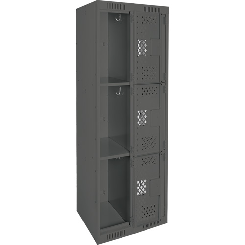 Clean Line Lockers, 3 -tier, Bank of 2, 24" x 12" x 72", Steel, Charcoal, Rivet (Assembled), Perforated PB Rental Co. Ltd.