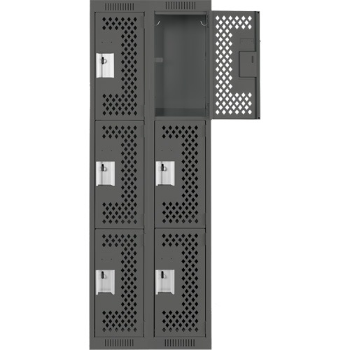 Clean Line Lockers, 3 -tier, Bank of 2, 24" x 12" x 72", Steel, Charcoal, Rivet (Assembled), Perforated PB Rental Co. Ltd.