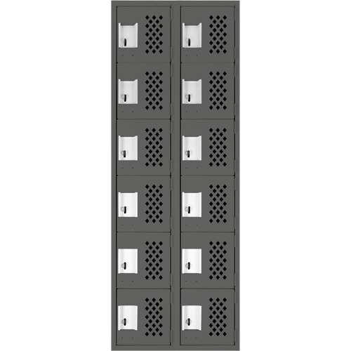 Clean-Line Perforated Lockerette, 6 -tier, Bank of 2, 15" x 72" x 12", Steel PB Rental Co. Ltd.
