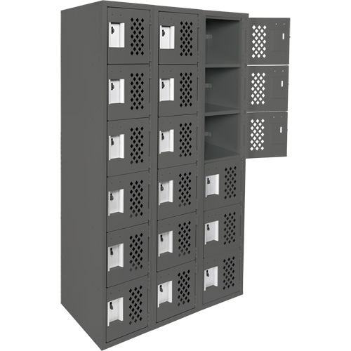 Clean-Line Perforated Lockerette, 6 -tier, Bank of 3, 15" x 72" x 12", Steel PB Rental Co. Ltd.