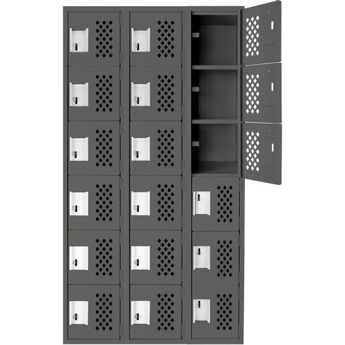 Clean-Line Perforated Lockerette, 6 -tier, Bank of 3, 15" x 72" x 12", Steel PB Rental Co. Ltd.