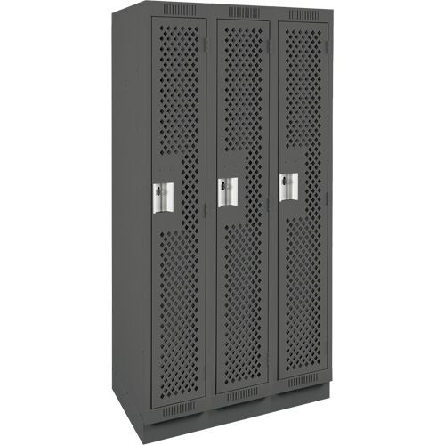 Clean Line Lockers, Bank of 3, 36" x 12" x 76", Steel, Charcoal, Rivet (Assembled), Perforated PB Rental Co. Ltd.