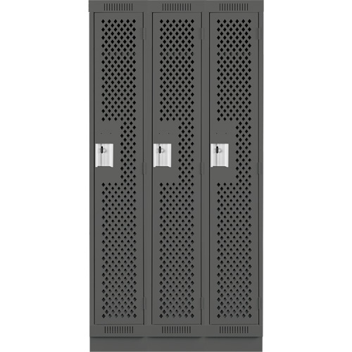 Clean Line Lockers, Bank of 3, 36" x 12" x 76", Steel, Charcoal, Rivet (Assembled), Perforated PB Rental Co. Ltd.