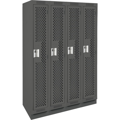 Clean Line Lockers, Bank of 4, 48" x 12" x 76", Steel, Charcoal, Rivet (Assembled), Perforated PB Rental Co. Ltd.