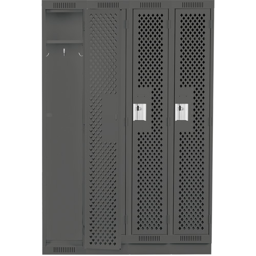 Clean Line Lockers, Bank of 4, 48" x 12" x 76", Steel, Charcoal, Rivet (Assembled), Perforated PB Rental Co. Ltd.