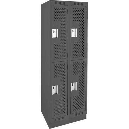 Clean Line Lockers, 2 -tier, Bank of 2, 24" x 15" x 76", Steel, Charcoal, Rivet (Assembled), Perforated PB Rental Co. Ltd.