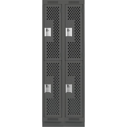 Clean Line Lockers, 2 -tier, Bank of 2, 24" x 15" x 76", Steel, Charcoal, Rivet (Assembled), Perforated PB Rental Co. Ltd.