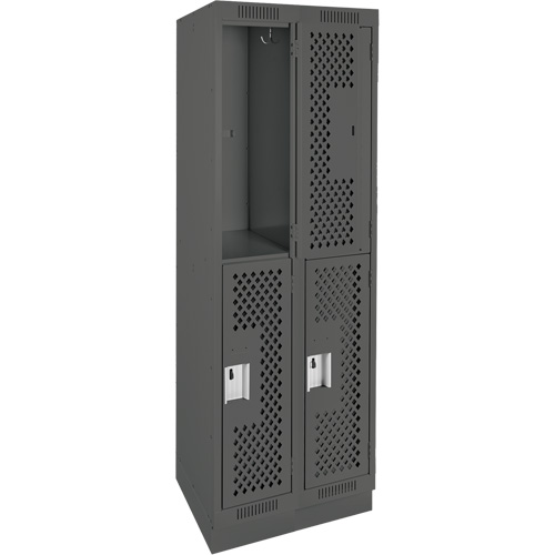 Clean Line Lockers, 2 -tier, Bank of 2, 24" x 15" x 76", Steel, Charcoal, Rivet (Assembled), Perforated PB Rental Co. Ltd.