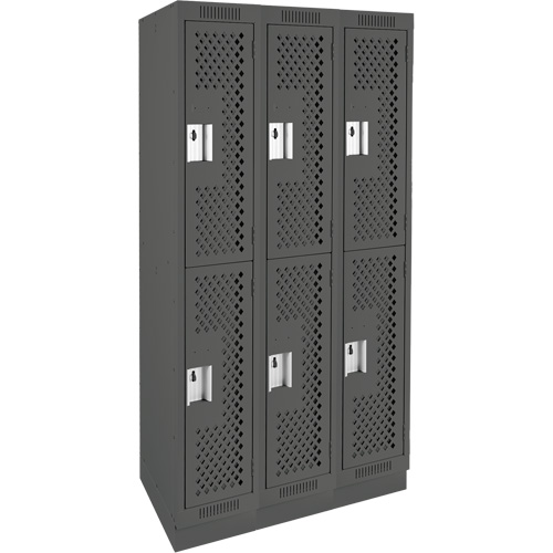 Clean Line Lockers, 2 -tier, Bank of 3, 36" x 15" x 76", Steel, Charcoal, Rivet (Assembled), Perforated PB Rental Co. Ltd.