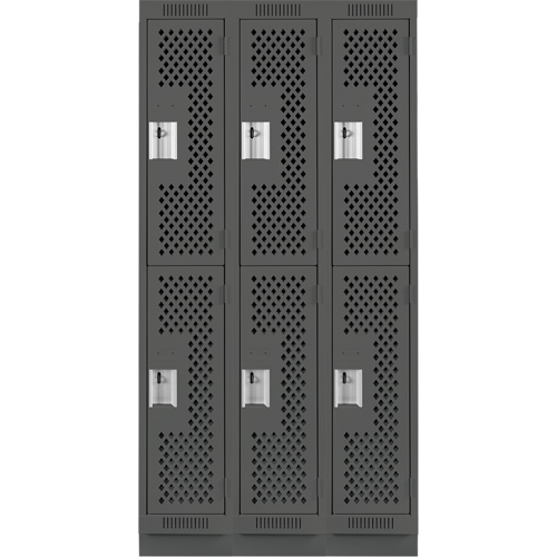 Clean Line Lockers, 2 -tier, Bank of 3, 36" x 15" x 76", Steel, Charcoal, Rivet (Assembled), Perforated PB Rental Co. Ltd.
