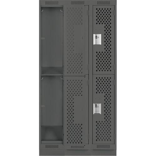 Clean Line Lockers, 2 -tier, Bank of 3, 36" x 15" x 76", Steel, Charcoal, Rivet (Assembled), Perforated PB Rental Co. Ltd.