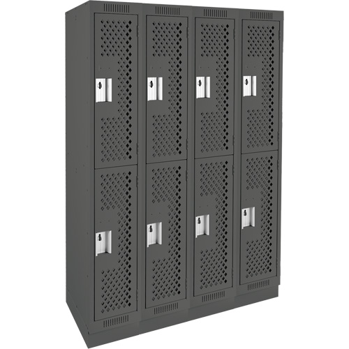 Casiers Clean Line, 2 niveaux, Bloc de 4, 48" x 15" x 76", Acier, Charbon, Rivet (assembl&eacute;), Perfor&eacute; PB Rental Co. Ltd.