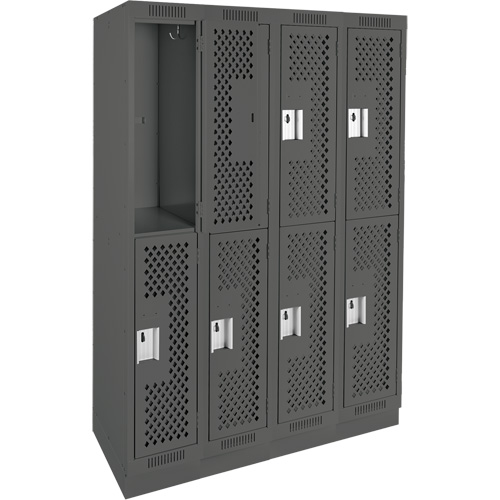Casiers Clean Line, 2 niveaux, Bloc de 4, 48" x 15" x 76", Acier, Charbon, Rivet (assembl&eacute;), Perfor&eacute; PB Rental Co. Ltd.