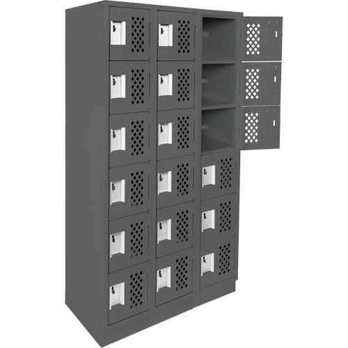 Assembled Lockerettes Clean Line Perforated Economy Lockers, 6 -tier, Bank of 3, 18" x 72" x 12", Steel PB Rental Co. Ltd.
