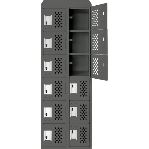 Assembled Lockerettes Clean Line Perforated Economy Lockers, 6 -tier, Bank of 2, 18" x 72" x 12", Steel PB Rental Co. Ltd.