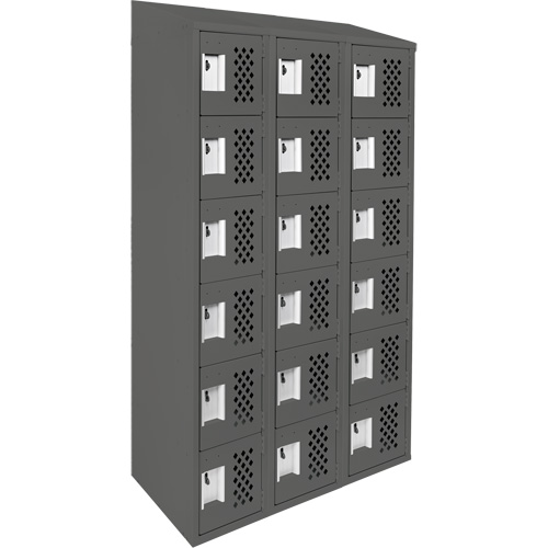 Assembled Lockerettes Clean Line Perforated Economy Lockers, 6 -tier, Bank of 3, 18" x 72" x 12", Steel PB Rental Co. Ltd.