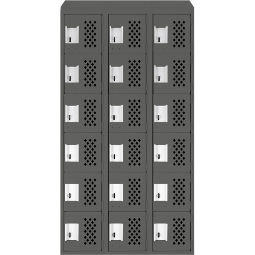 Assembled Lockerettes Clean Line Perforated Economy Lockers, 6 -tier, Bank of 3, 18" x 72" x 12", Steel PB Rental Co. Ltd.