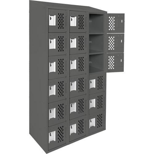 Assembled Lockerettes Clean Line Perforated Economy Lockers, 6 -tier, Bank of 3, 18" x 72" x 12", Steel PB Rental Co. Ltd.