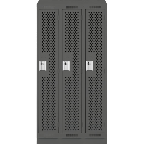 Clean Line Lockers, Bank of 3, 36" x 12" x 82", Steel, Charcoal, Rivet (Assembled), Perforated PB Rental Co. Ltd.
