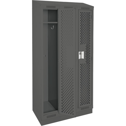 Clean Line Lockers, Bank of 3, 36" x 12" x 82", Steel, Charcoal, Rivet (Assembled), Perforated PB Rental Co. Ltd.