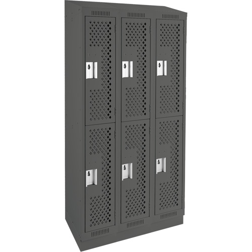 Clean Line Lockers, 2 -tier, Bank of 3, 36" x 12" x 82", Steel, Charcoal, Rivet (Assembled), Perforated PB Rental Co. Ltd.