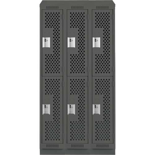 Clean Line Lockers, 2 -tier, Bank of 3, 36" x 12" x 82", Steel, Charcoal, Rivet (Assembled), Perforated PB Rental Co. Ltd.