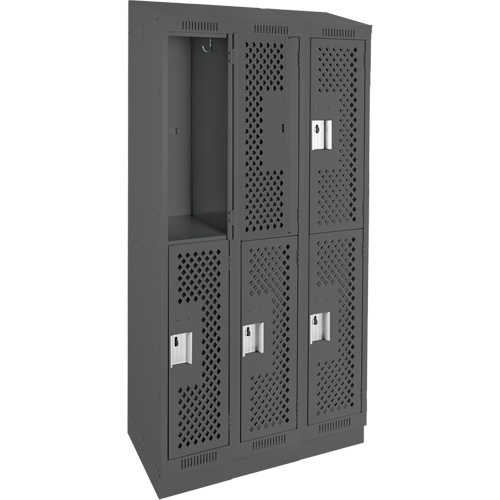 Clean Line Lockers, 2 -tier, Bank of 3, 36" x 12" x 82", Steel, Charcoal, Rivet (Assembled), Perforated PB Rental Co. Ltd.