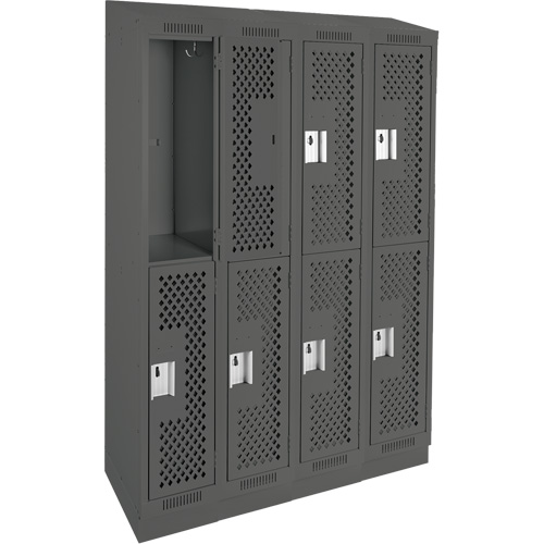 Clean Line Lockers, 2 -tier, Bank of 4, 48" x 12" x 82", Steel, Charcoal, Rivet (Assembled), Perforated PB Rental Co. Ltd.