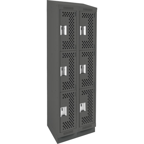 Clean Line Lockers, 3 -tier, Bank of 2, 24" x 15" x 82", Steel, Charcoal, Rivet (Assembled), Perforated PB Rental Co. Ltd.