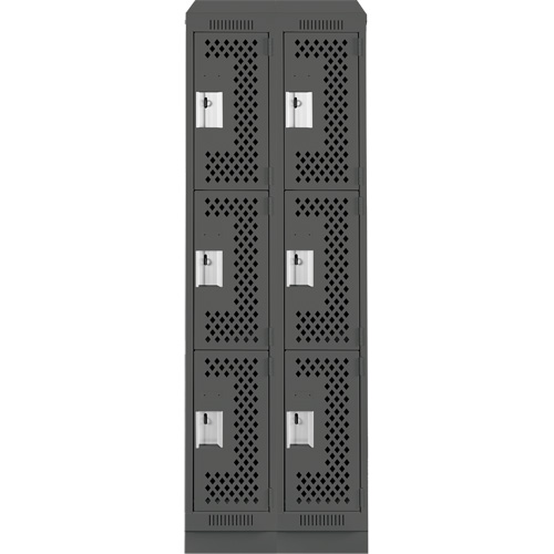 Clean Line Lockers, 3 -tier, Bank of 2, 24" x 15" x 82", Steel, Charcoal, Rivet (Assembled), Perforated PB Rental Co. Ltd.