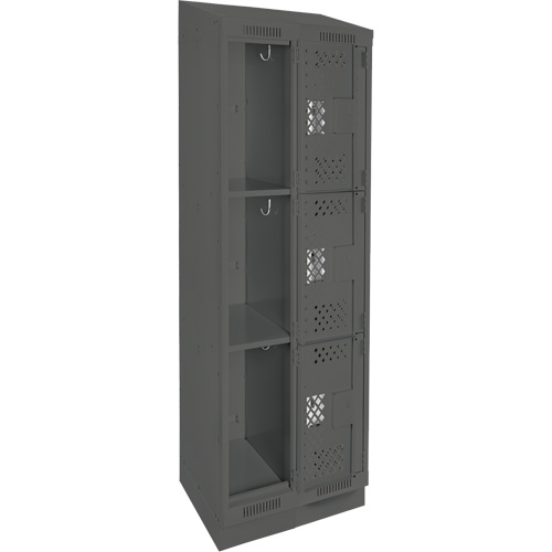 Clean Line Lockers, 3 -tier, Bank of 2, 24" x 15" x 82", Steel, Charcoal, Rivet (Assembled), Perforated PB Rental Co. Ltd.