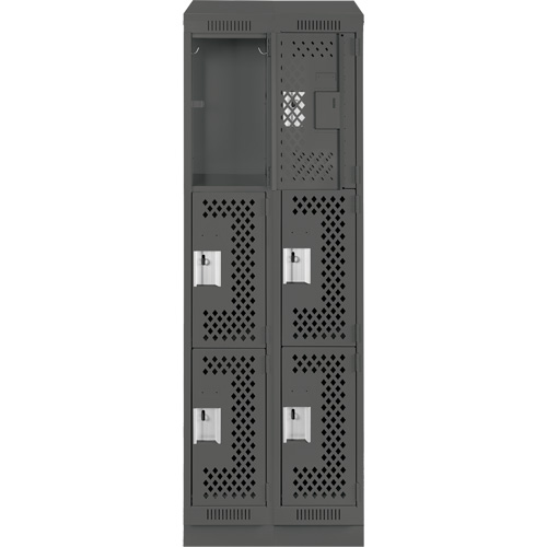 Clean Line Lockers, 3 -tier, Bank of 2, 24" x 15" x 82", Steel, Charcoal, Rivet (Assembled), Perforated PB Rental Co. Ltd.