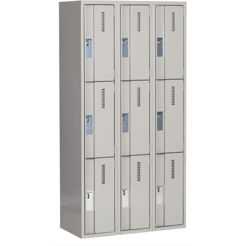 Concorde Heavy-Duty Lockers, 3 -tier, Bank of 3, 36" x 18" x 72", Steel, Grey, Welded (Assembled) PB Rental Co. Ltd.