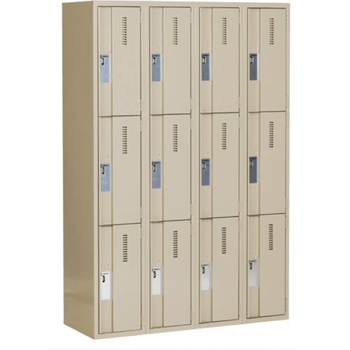 Concorde Heavy-Duty Lockers, 3 -tier, Bank of 4, 48" x 18" x 72", Steel, Beige, Welded (Assembled) PB Rental Co. Ltd.