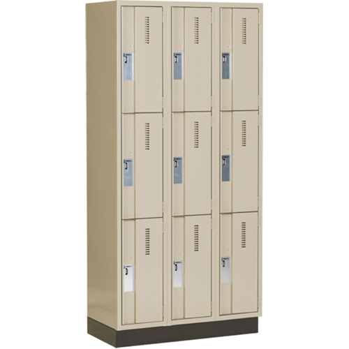Concorde Heavy-Duty Lockers, 3 -tier, Bank of 3, 36" x 18" x 76", Steel, Beige, Welded (Assembled) PB Rental Co. Ltd.